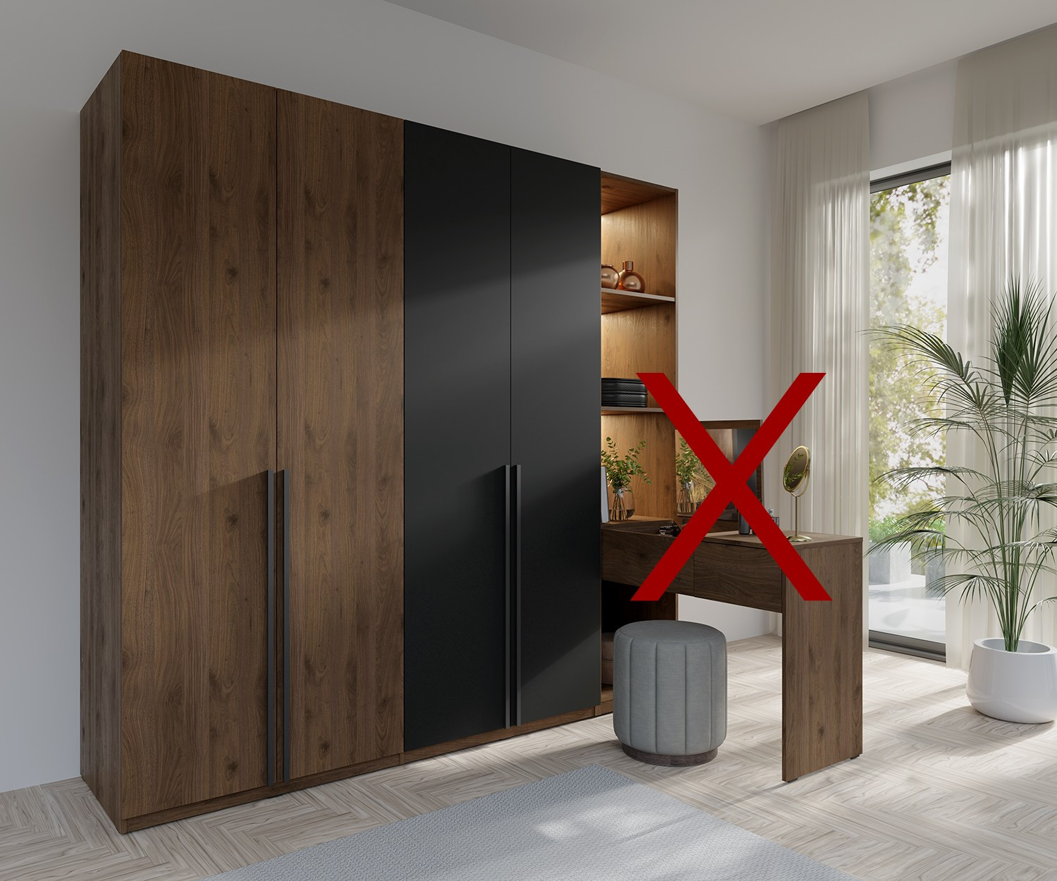 Armoire 4 Portes Norvik Noyer Et Noir – Rangement Avec Penderie Et in Kleiderschrank Dunkles Holz
