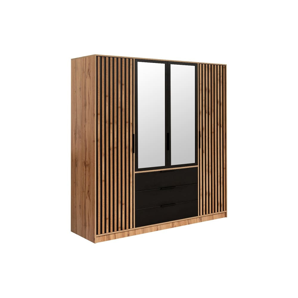 Kleiderschrank Aus Holzspan, Schwarz, Naturfarben Hell Lirmada throughout Kleiderschrank Dunkles Holz