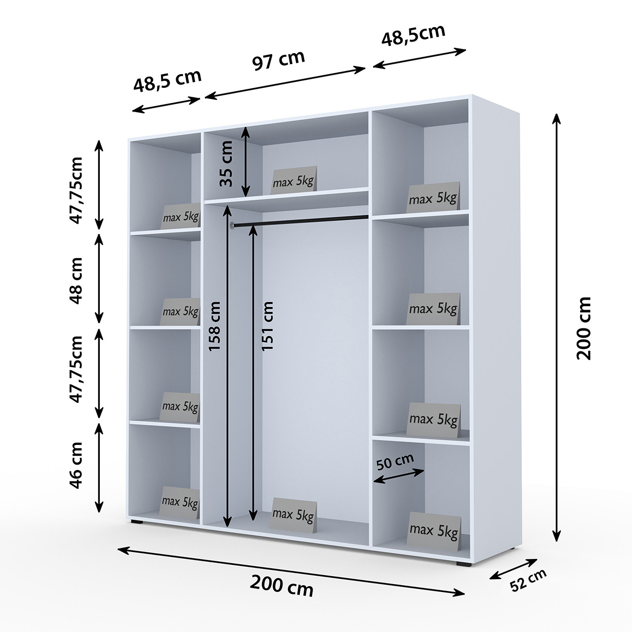 Kleiderschrank Cabo 200 Weiß - Moebline Shop with Tiefe Kleiderschrank