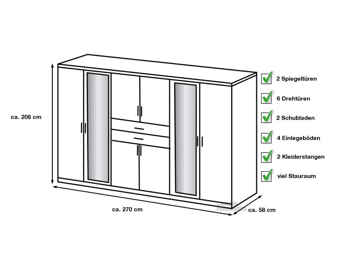Kleiderschrank Diver Eiche Mit Spiegel | Die Möbelfundgrube in Tiefe Kleiderschrank
