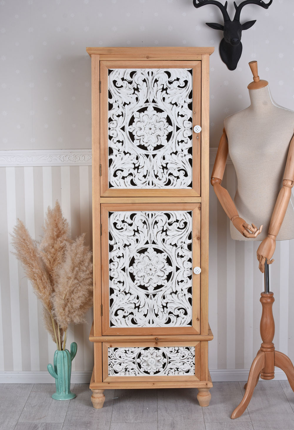 Kleiderschrank Highboard Landhaus Schuhschrank Garderobenschrank in Boho Kleiderschrank