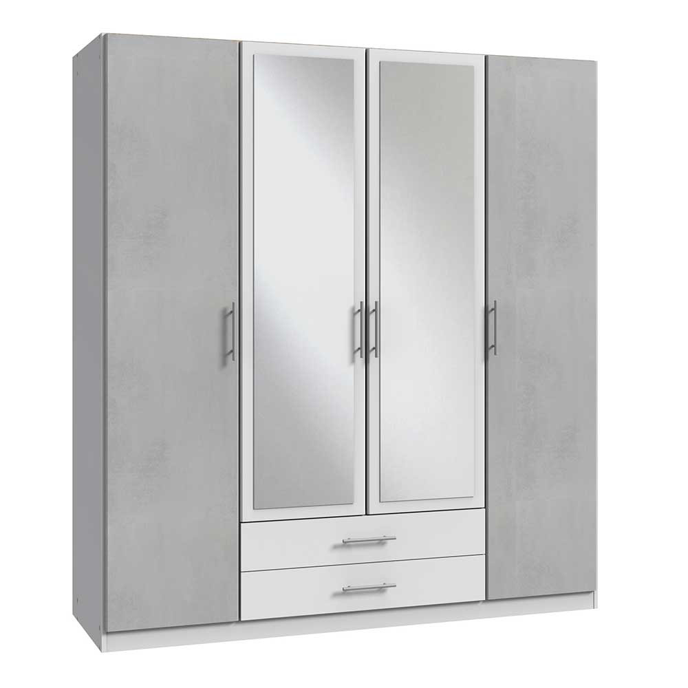 Kleiderschrank In Betonoptik Lichtgrau &amp; Weiß Mit Spiegeln - Unesc intended for Kleiderschrank Betonoptik