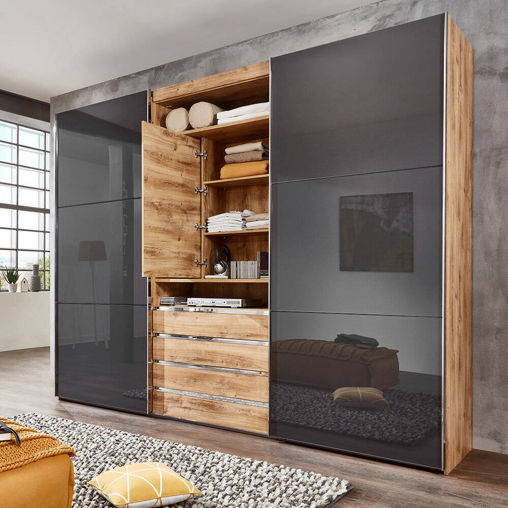 Kleiderschrank In Braun Eiche Glas - Midland-Serie pertaining to Kleiderschrank Mit Tv