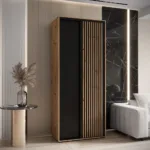 Kleiderschrank Mina In Eiche/Schwarz Mit Schiebetüren, 1 Meter Pertaining To Kleiderschrank 1 Meter Breit