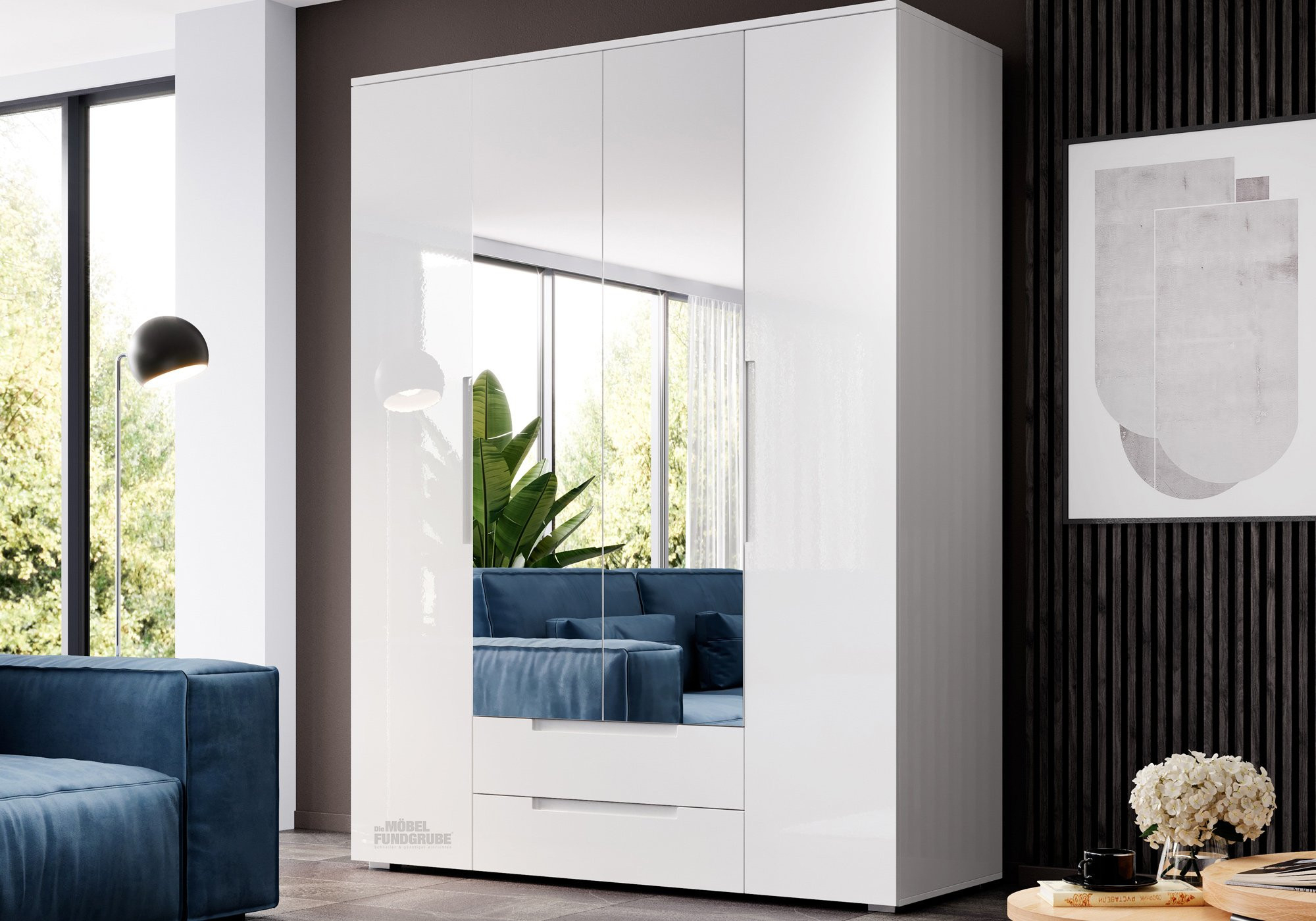 Kleiderschrank Spice Weiß Mit Spiegel | Die Möbelfundgrube regarding Kleiderschrank Hochglanz