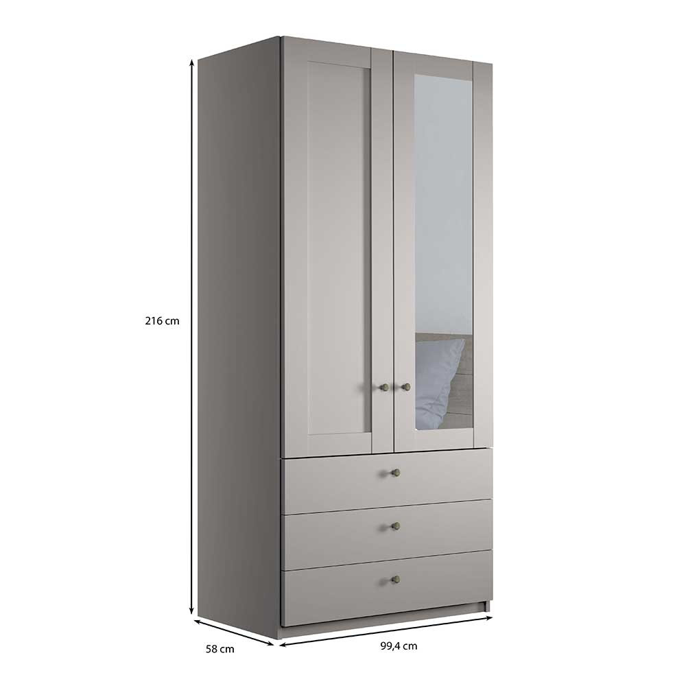 Kombi-Kleiderschrank 1M Breit In Hellgrau - Ridonna regarding Kleiderschrank 1 Meter Breit