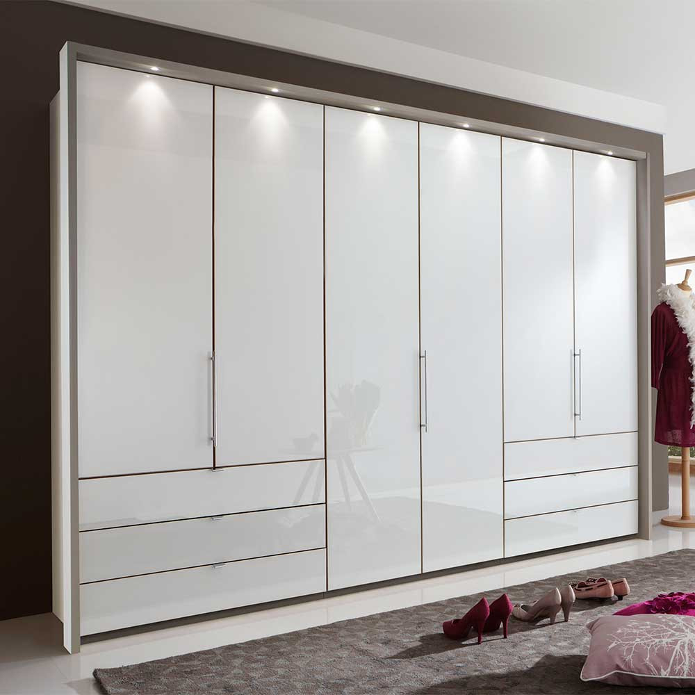 Passepartout Kleiderschrank Mit Led Beleuchtung In Weiß Glas within Kleiderschrank Mit Led