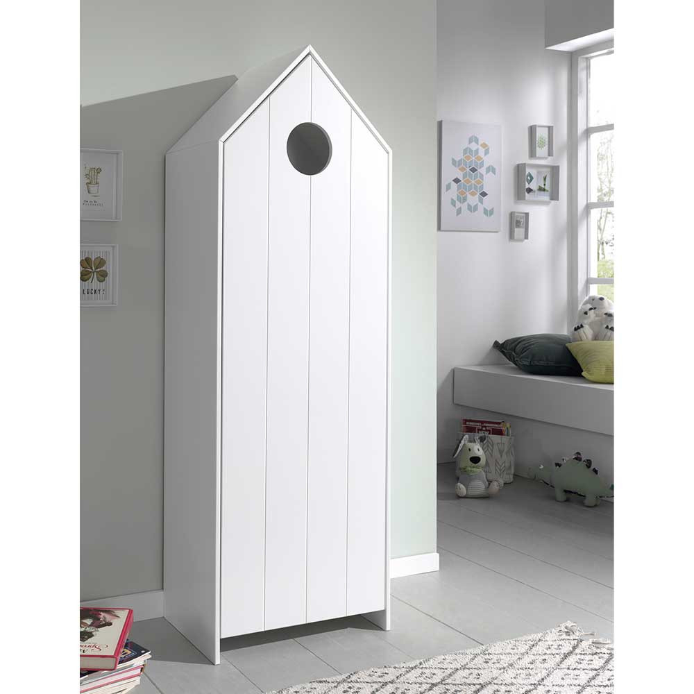 Scandi Kinder-Kleiderschrank In Hausform Aus Mdf In Weiß Lackiert inside Kleiderschrank Haus