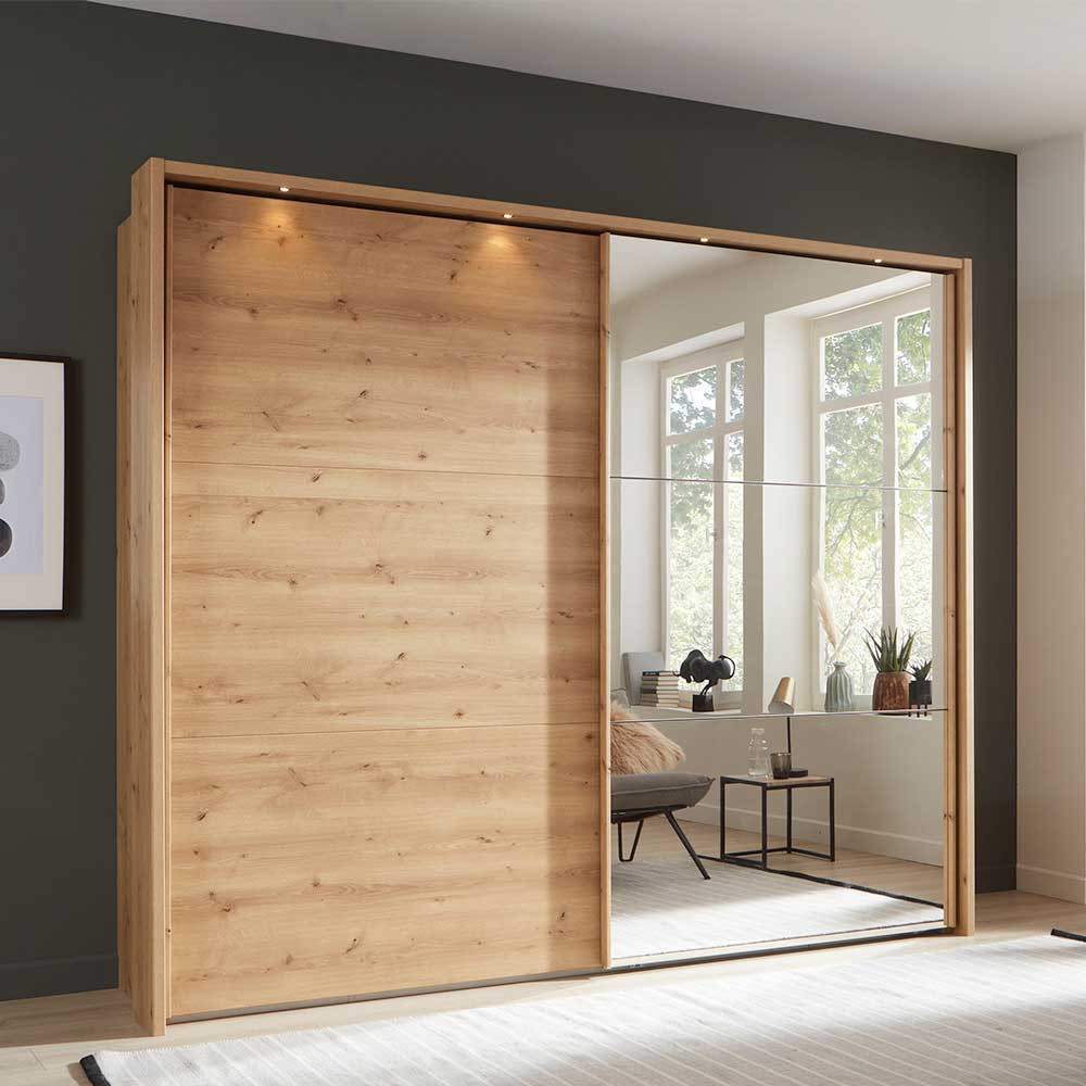 Schwebetüren Kleiderschrank Mit Beleuchtung &amp; Spiegel with regard to Kleiderschrank Spiegel Schiebetüren