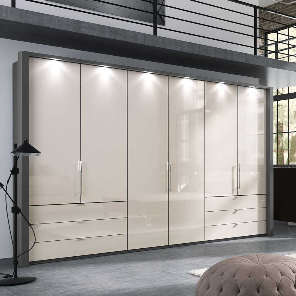 Xxl Kleiderschrank Mit Falttüren &amp; Schubladen In Creme Glas - Nasses pertaining to Kleiderschrank Xxl